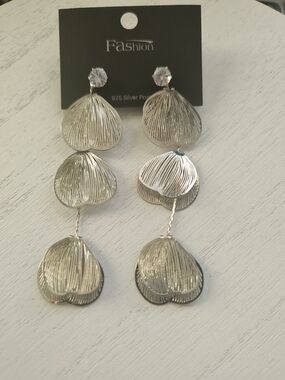 Silver Triple Petal Drop Earrings